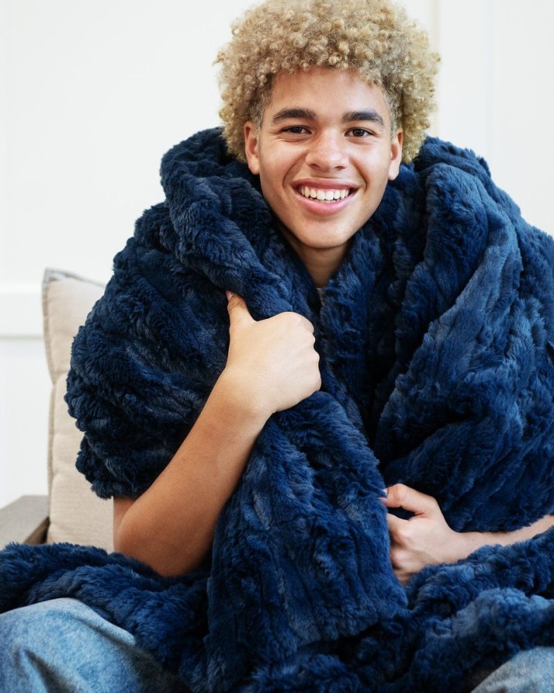Sculpted Plush Navy Blanket