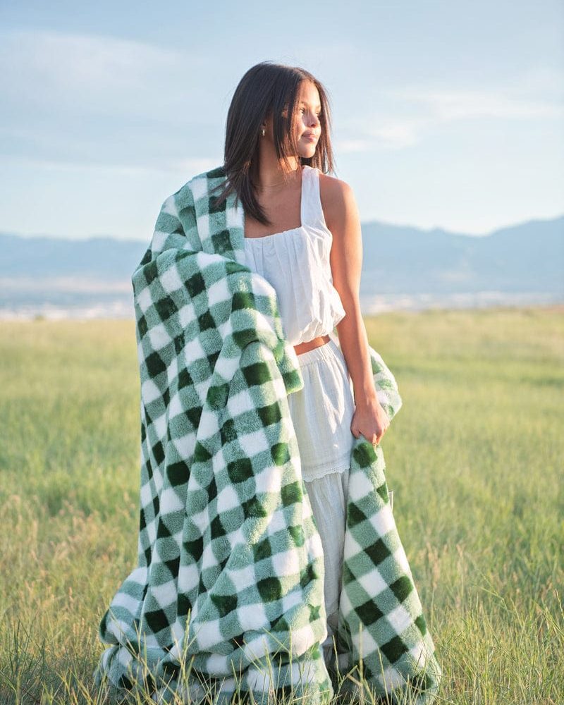 Gingham Check Evergreen Blanket